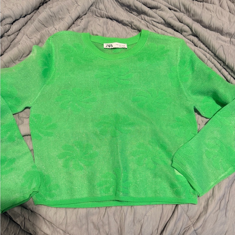 Zara kids Green Knit Crewneck Sweater